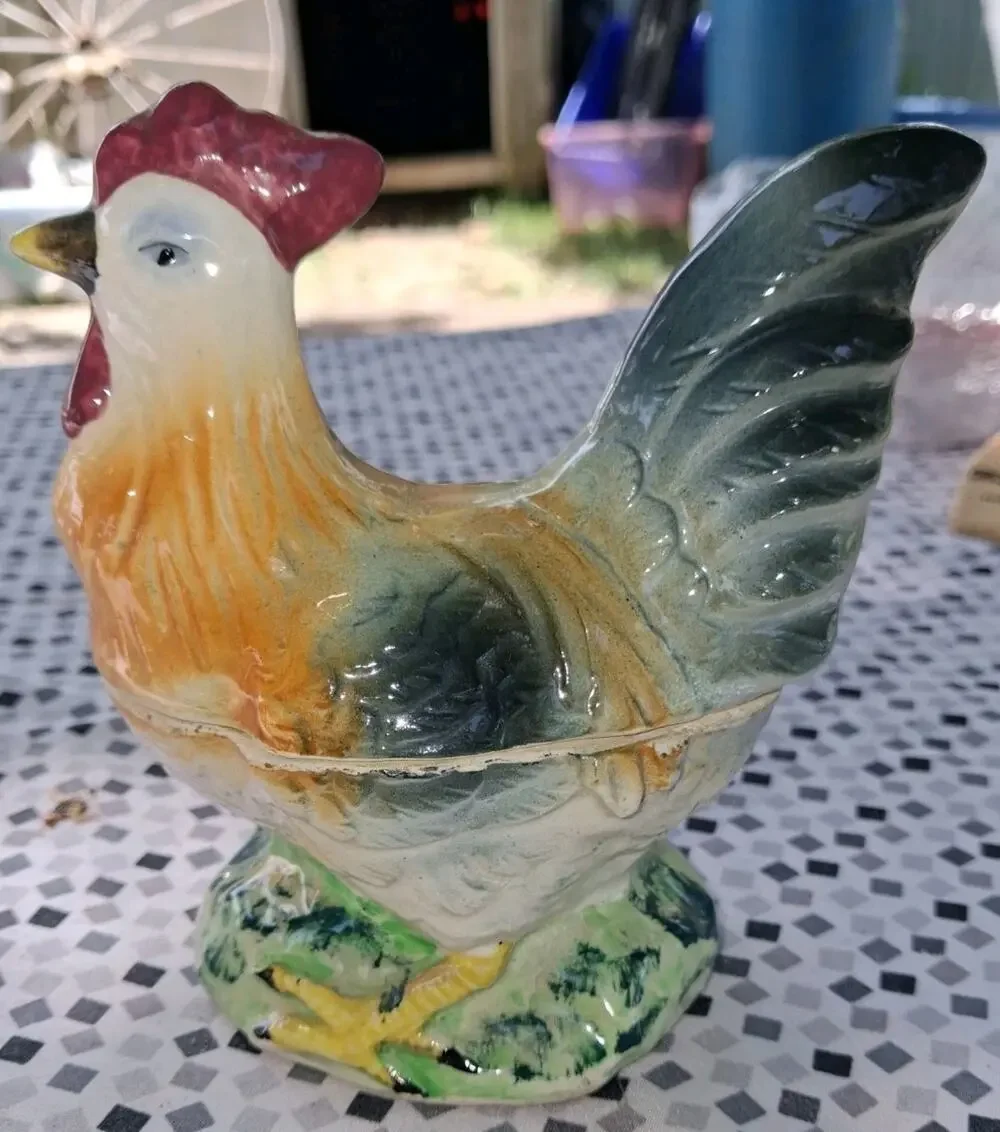 VINTAGE JAPAN Ceramic Rooster Sugar Bowl Hand Painted